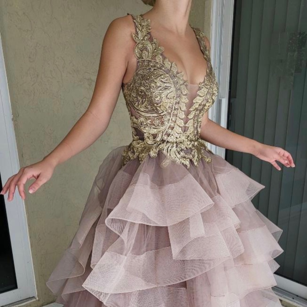 Mauve with gold prom ball down - Picture 5 of 6